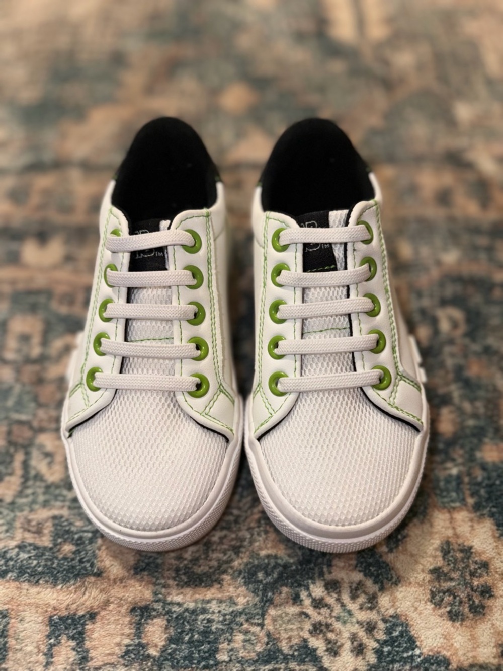 Kids White Sneakers with Neon Green Accents - Comfortable Casual Shoes